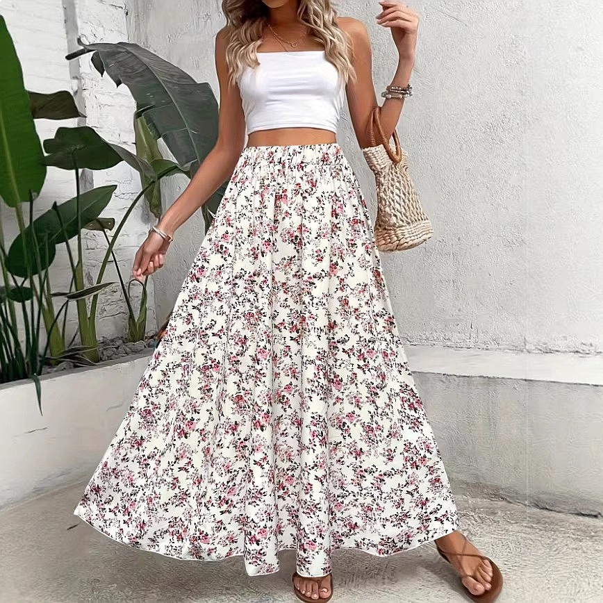 Midi Skirt Floral - Women's Floral Print Bohemian Midi Skirt