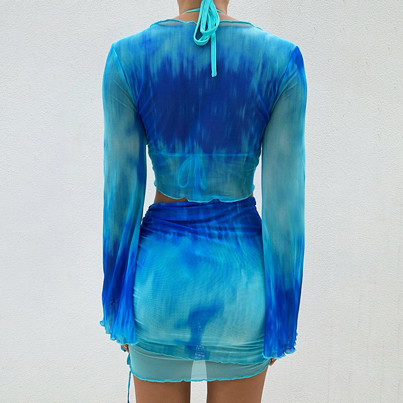Nsangu Sexy Two Piece Set Blue - Crop Top Crochet ulasan dan harga
