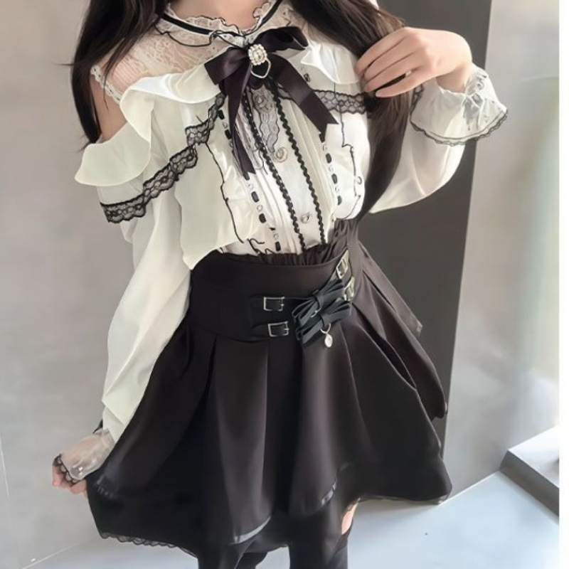 Japanese Gothic Y2k Lolita Sty - Blouse Off Shoulder ulasan dan harga
