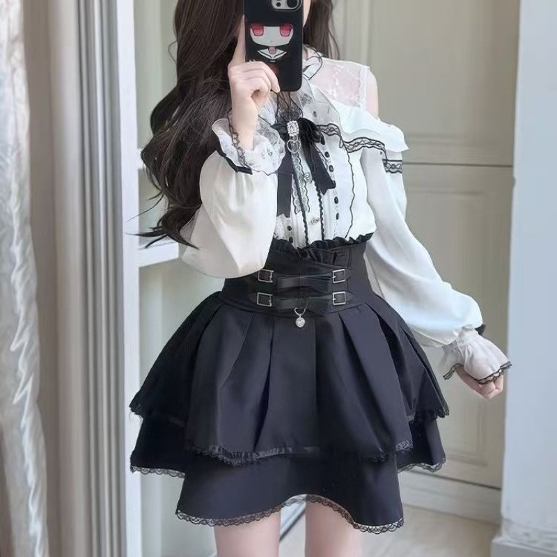 Japanese Gothic Y2k Lolita Sty - Blouse Off Shoulder ulasan dan harga