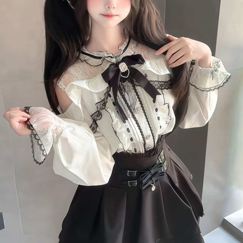 Japanese Gothic Y2k Lolita Sty - Blouse Off Shoulder ulasan dan harga