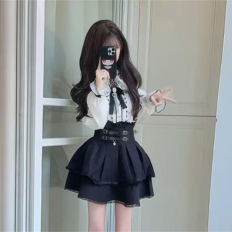 Japanese Gothic Y2k Lolita Sty - Blouse Off Shoulder ulasan dan harga