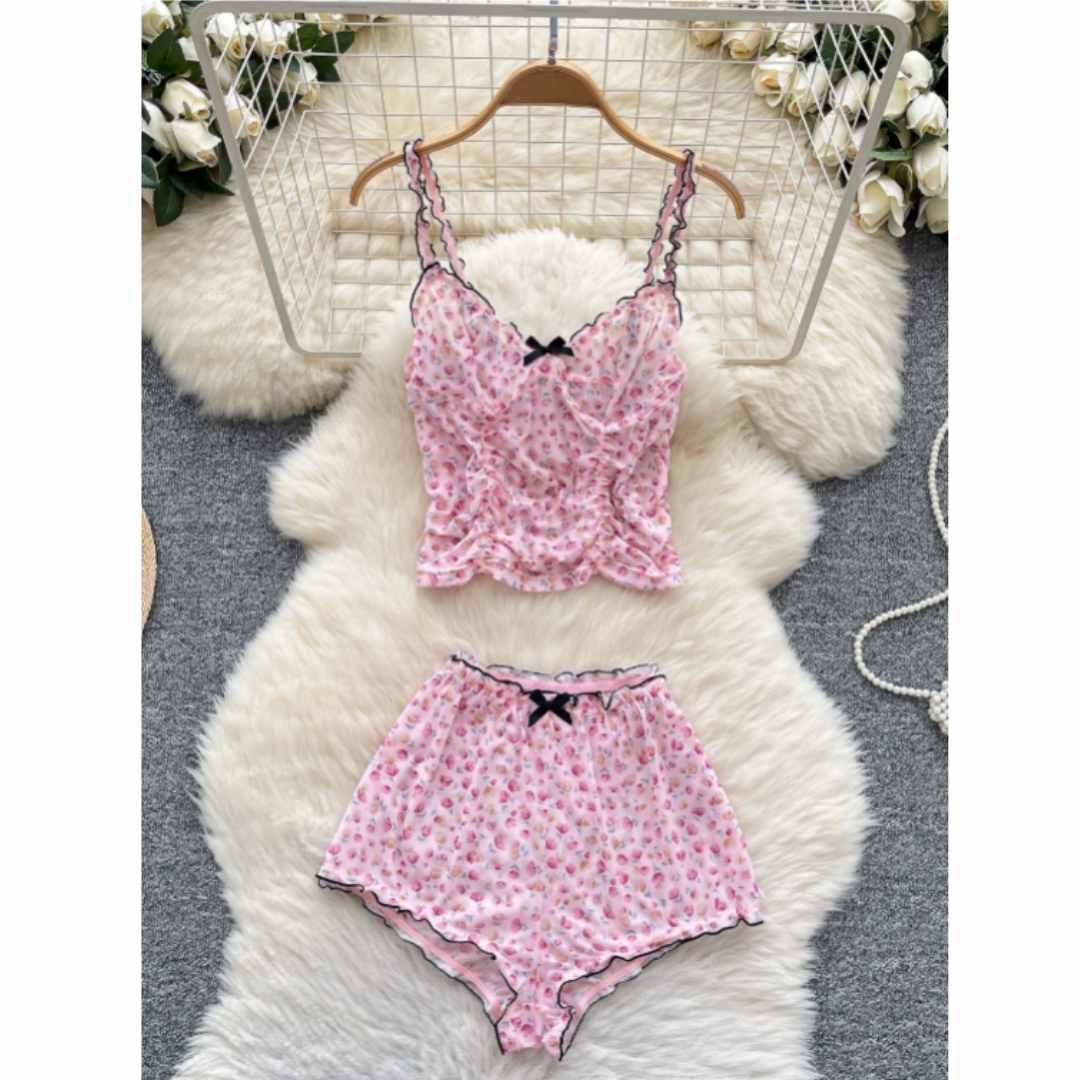 Women Sweet Homewear Suits Flo - Romper Floral Print ulasan dan harga