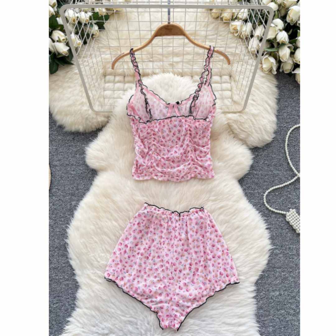 Women Sweet Homewear Suits Flo - Romper Floral Print ulasan dan harga