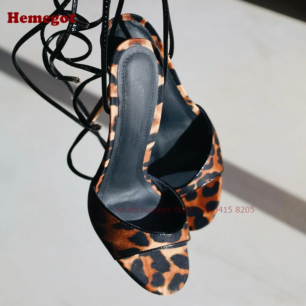 Leopard Lace Up Stiletto Sanda - Sandal Strappy Heeled ulasan dan harga