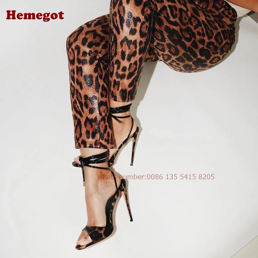 Leopard Lace Up Stiletto Sanda - Sandal Strappy Heeled ulasan dan harga
