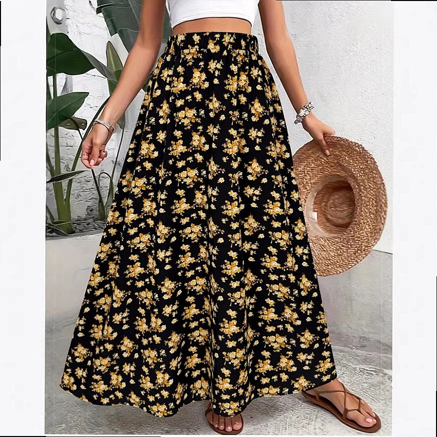 Women's Floral Print Bohemian  - Midi Skirt Floral ulasan dan harga