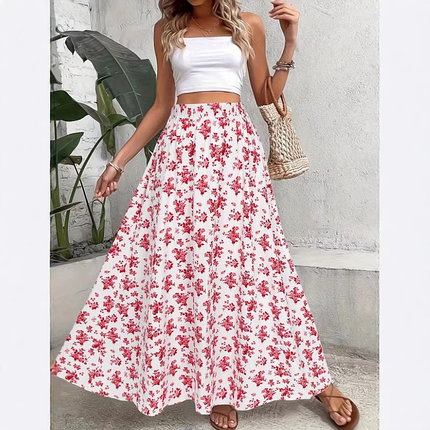 Women's Floral Print Bohemian  - Midi Skirt Floral ulasan dan harga