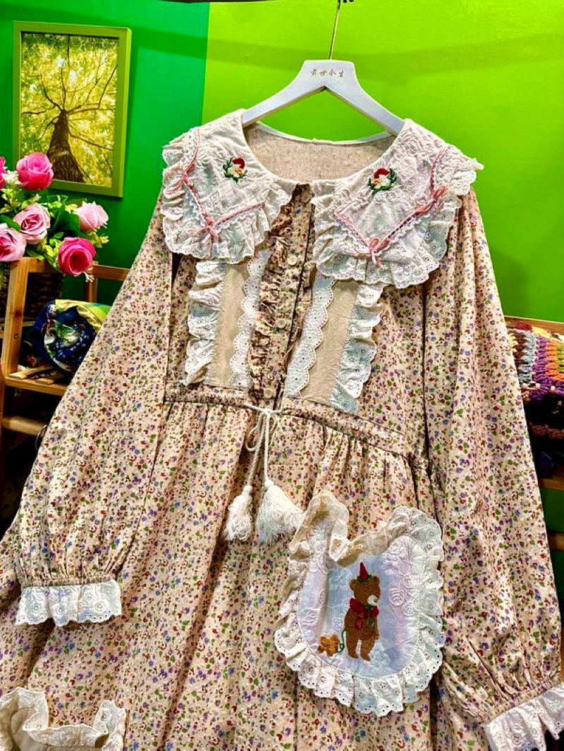 Autumn Cotton Ruffed Lace Swee - Midi Skirt Floral ulasan dan harga