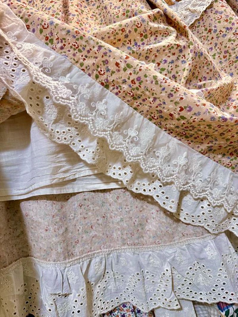 Autumn Cotton Ruffed Lace Swee - Midi Skirt Floral ulasan dan harga